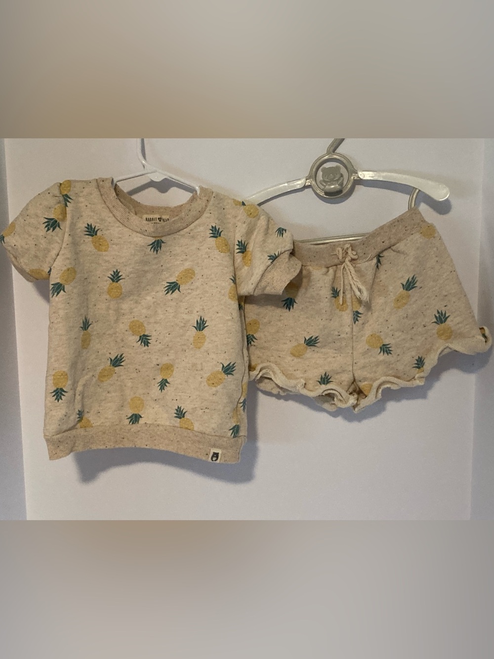 RABBIT + BEAR - Organic Cotton Toddler Girls Short Sleeve Top Shorts Set - 4T